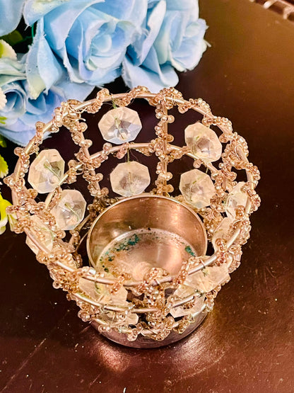 Silver-Tone Crystal Beaded Candle Holder 10cm
