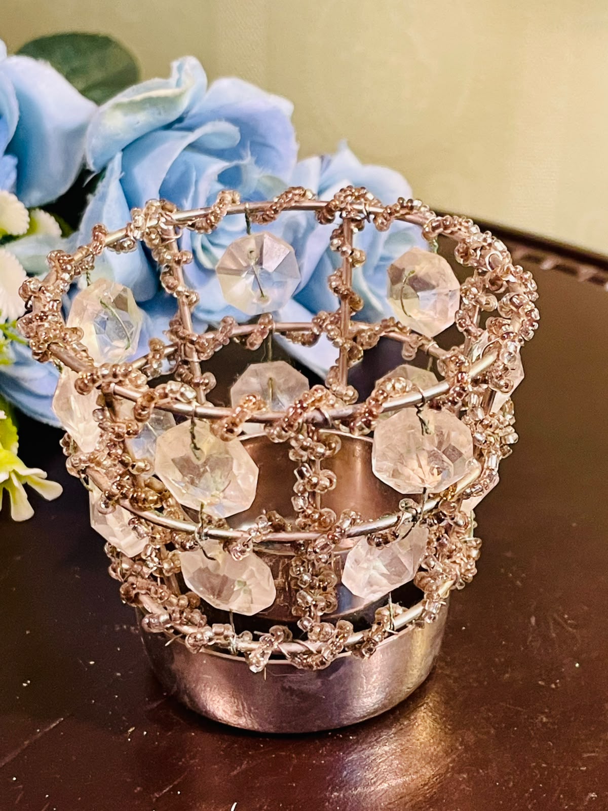 Silver-Tone Crystal Beaded Candle Holder 10cm