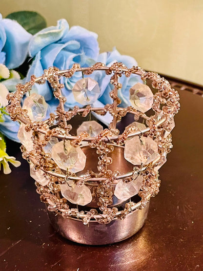 Silver-Tone Crystal Beaded Candle Holder 10cm