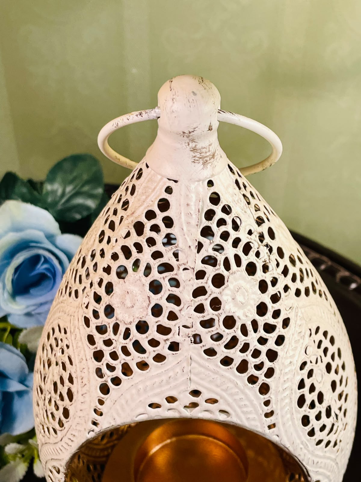 Vintage White Moroccan Style Metal Lantern Candle Holder 20cm