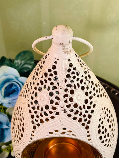 Vintage White Moroccan Style Metal Lantern Candle Holder 20cm