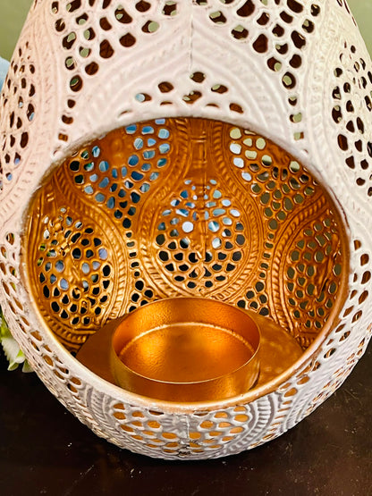 Vintage White Moroccan Style Metal Lantern Candle Holder 20cm