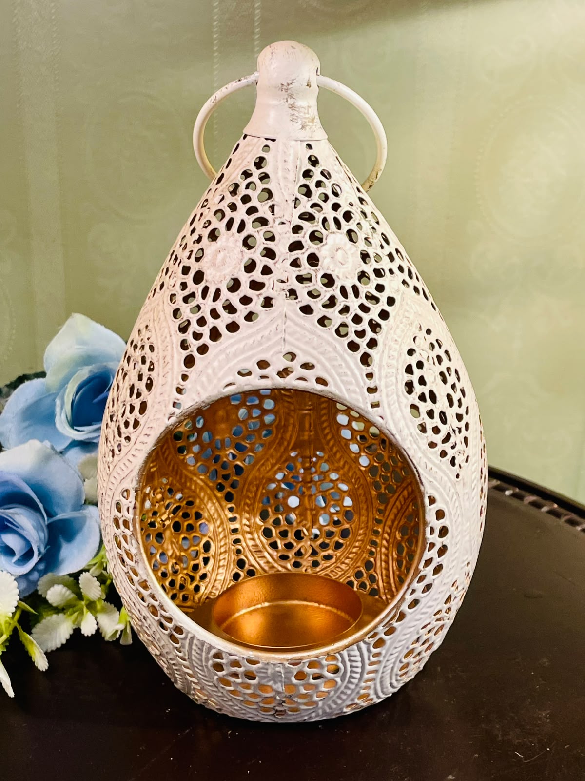 Vintage White Moroccan Style Metal Lantern Candle Holder 20cm