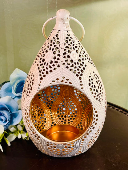 Vintage White Moroccan Style Metal Lantern Candle Holder 20cm