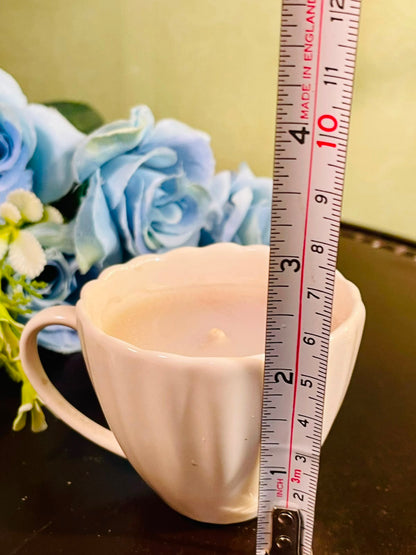 White Ceramic Teacup Candle with Scalloped Rim – Decorative Mini Candle