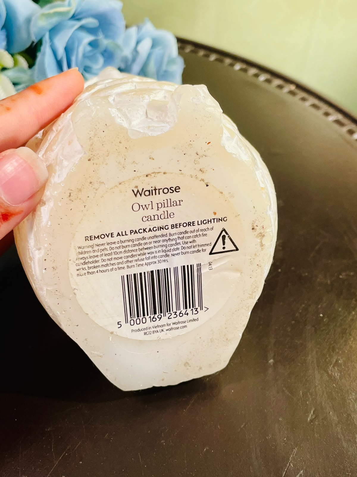 Waitrose Owl Pillar Candle – Cream Decorative Bird-Shaped Candle, Approx. 30-Hour Burn
