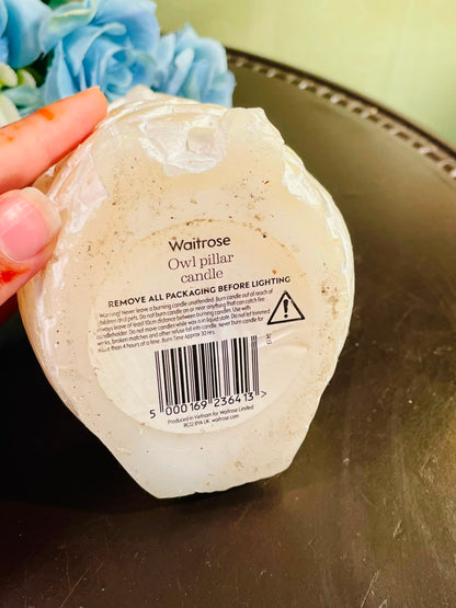 Waitrose Owl Pillar Candle – Cream Decorative Bird-Shaped Candle, Approx. 30-Hour Burn