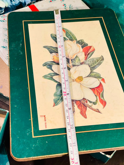 Cloverleaf Traditional Table Mats & Coasters Set – Magnolia Floral Design, 6 Placemats & 6 Coasters with Original Box