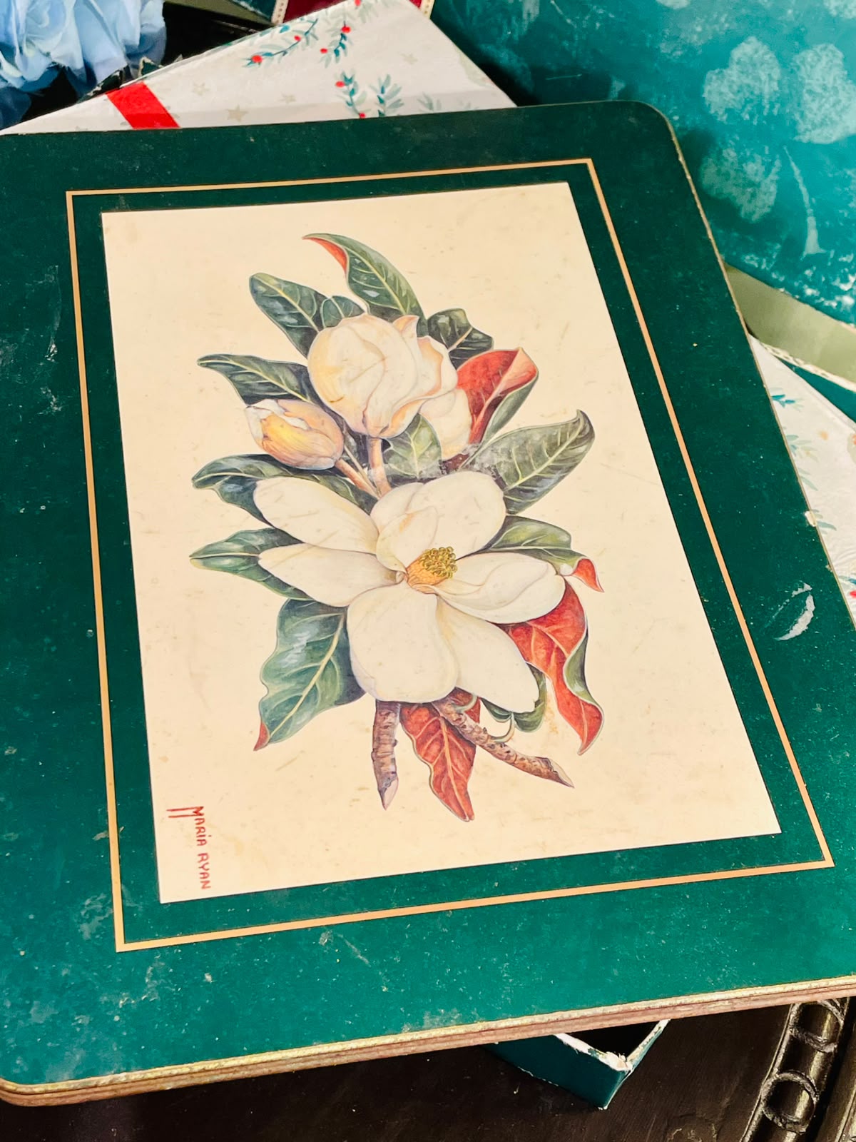 Cloverleaf Traditional Table Mats & Coasters Set – Magnolia Floral Design, 6 Placemats & 6 Coasters with Original Box