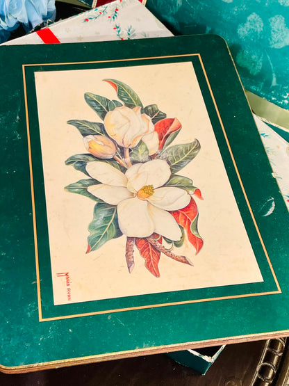 Cloverleaf Traditional Table Mats & Coasters Set – Magnolia Floral Design, 6 Placemats & 6 Coasters with Original Box