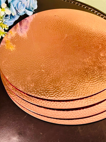Set of 4 Hammered Copper-Tone Charger Plates – 30 cm Round Decorative Table Plates