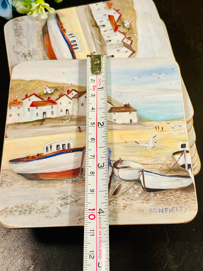 Coastal Village Art Coasters Set of 8 Approx. 11cm