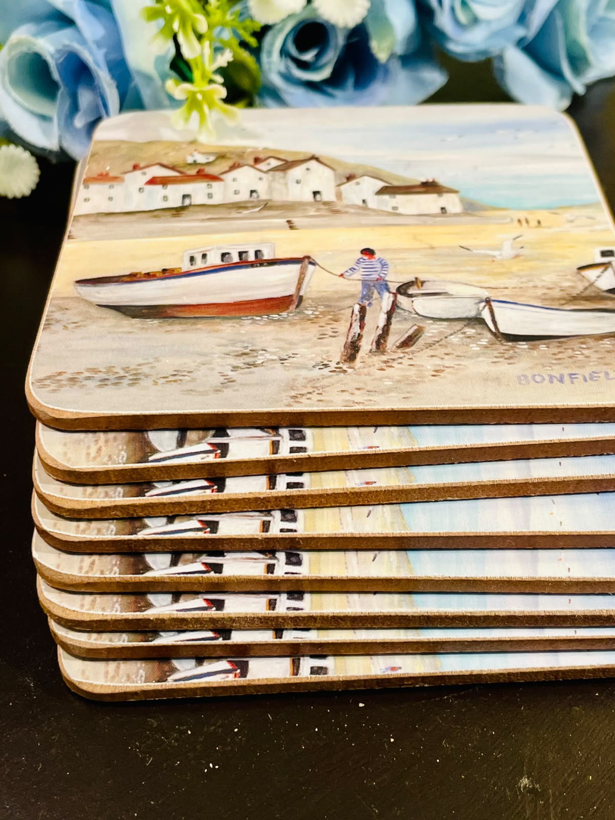 Coastal Village Art Coasters Set of 8 Approx. 11cm