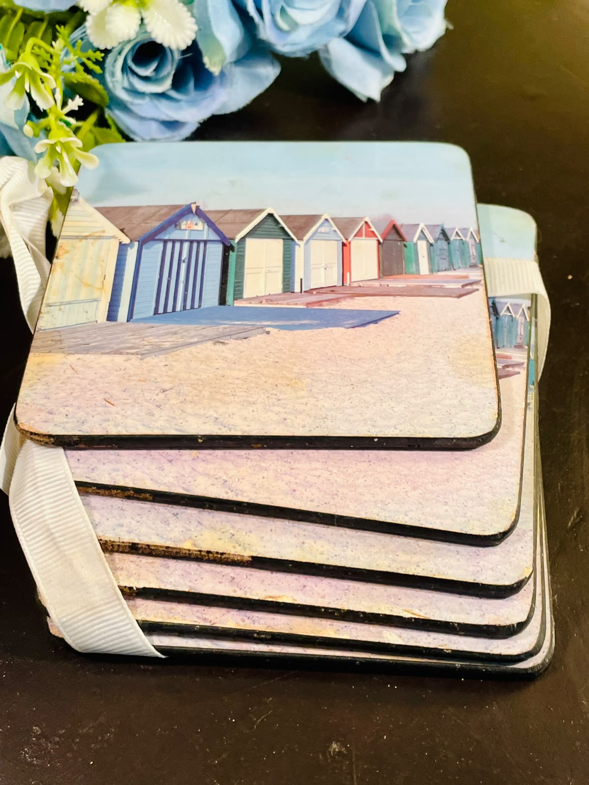 Beach Hut Photo Coasters Set of 6 Approx. 10cm
