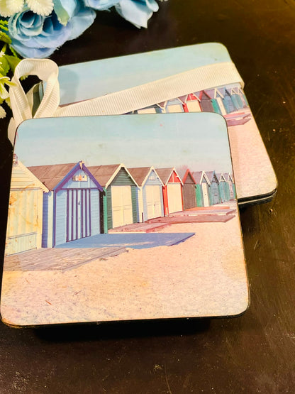 Beach Hut Photo Coasters Set of 6 Approx. 10cm