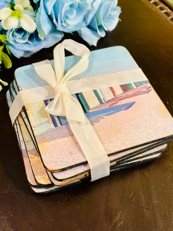 Beach Hut Photo Coasters Set of 6 Approx. 10cm