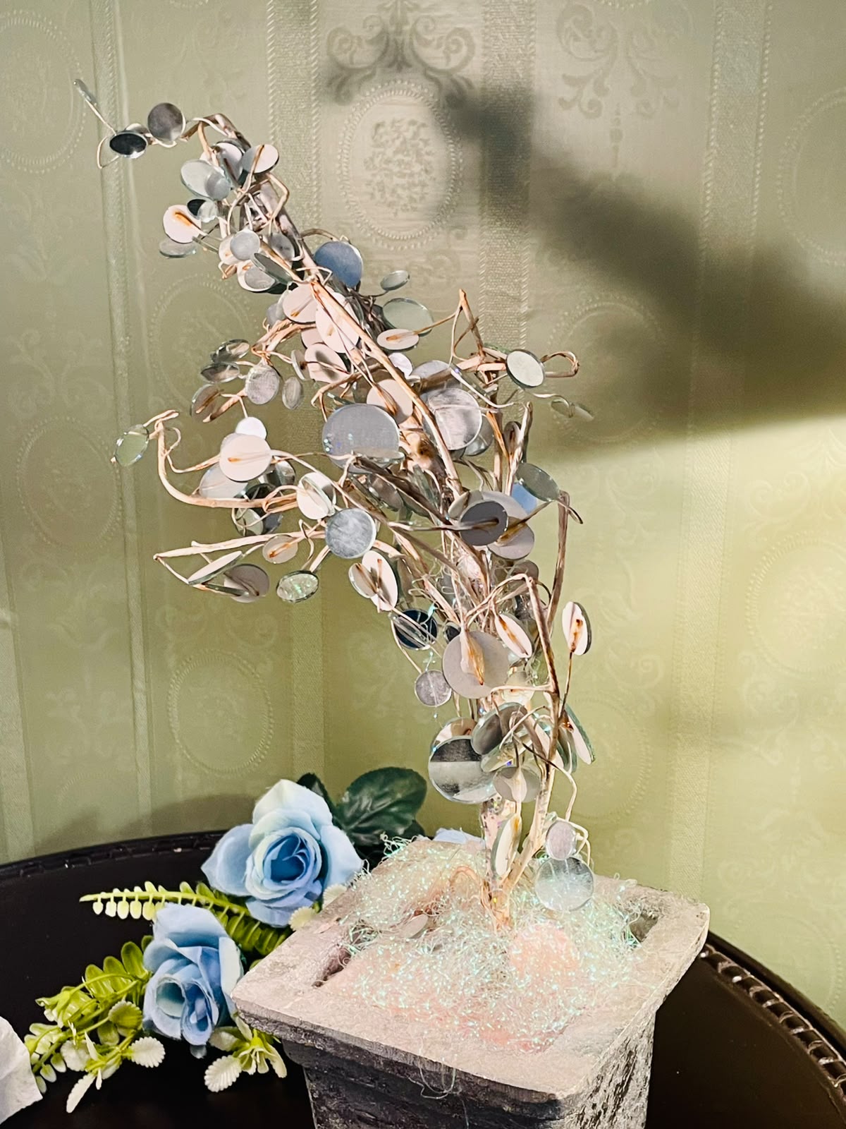 Silver Disc Decorative Tree in Square Planter Approx. 30cm
