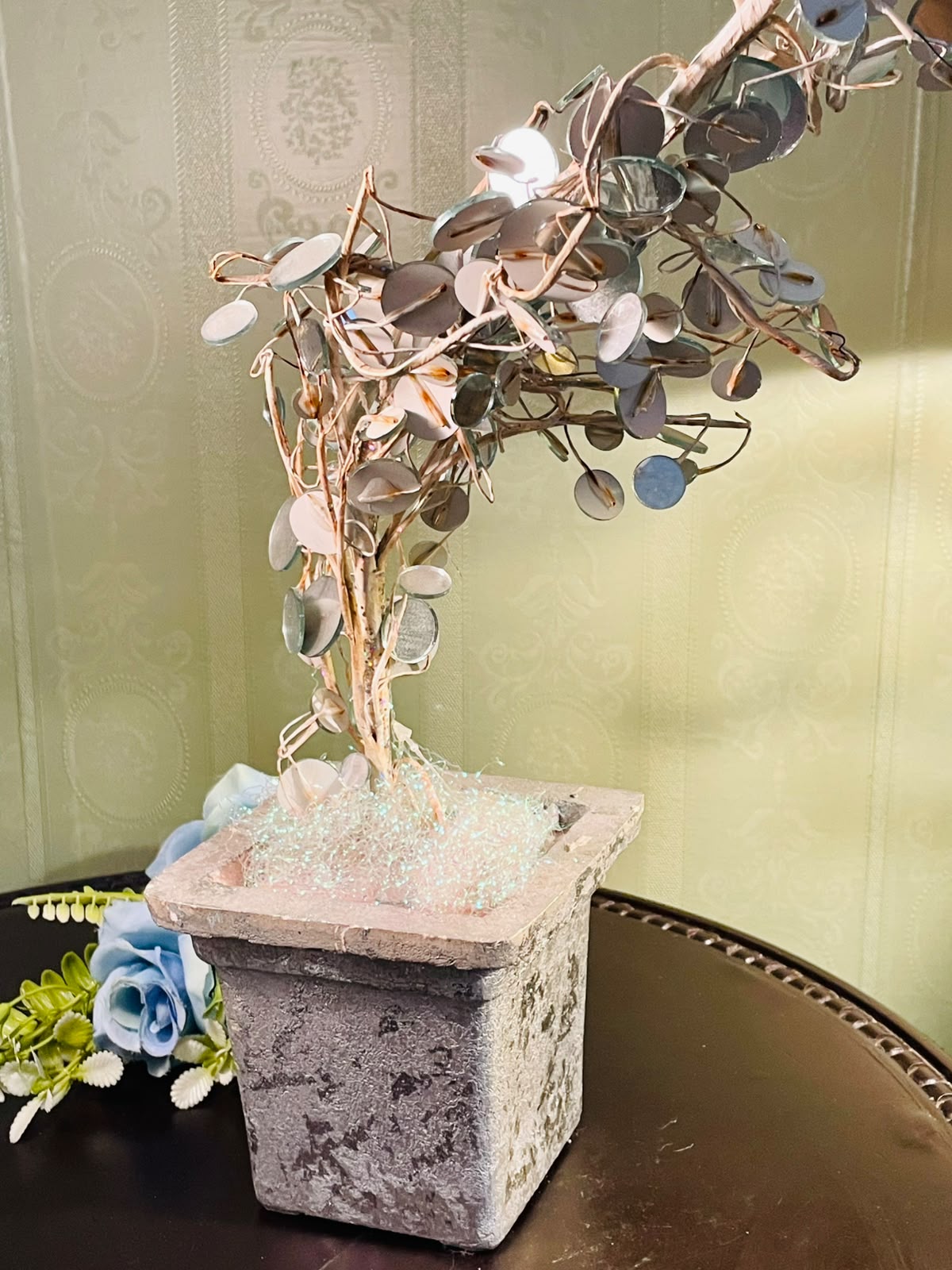 Silver Disc Decorative Tree in Square Planter Approx. 30cm