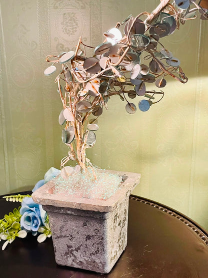 Silver Disc Decorative Tree in Square Planter Approx. 30cm