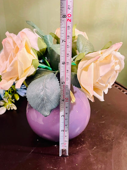 Purple Crystal Vase with Blush Roses Approx. 20cm