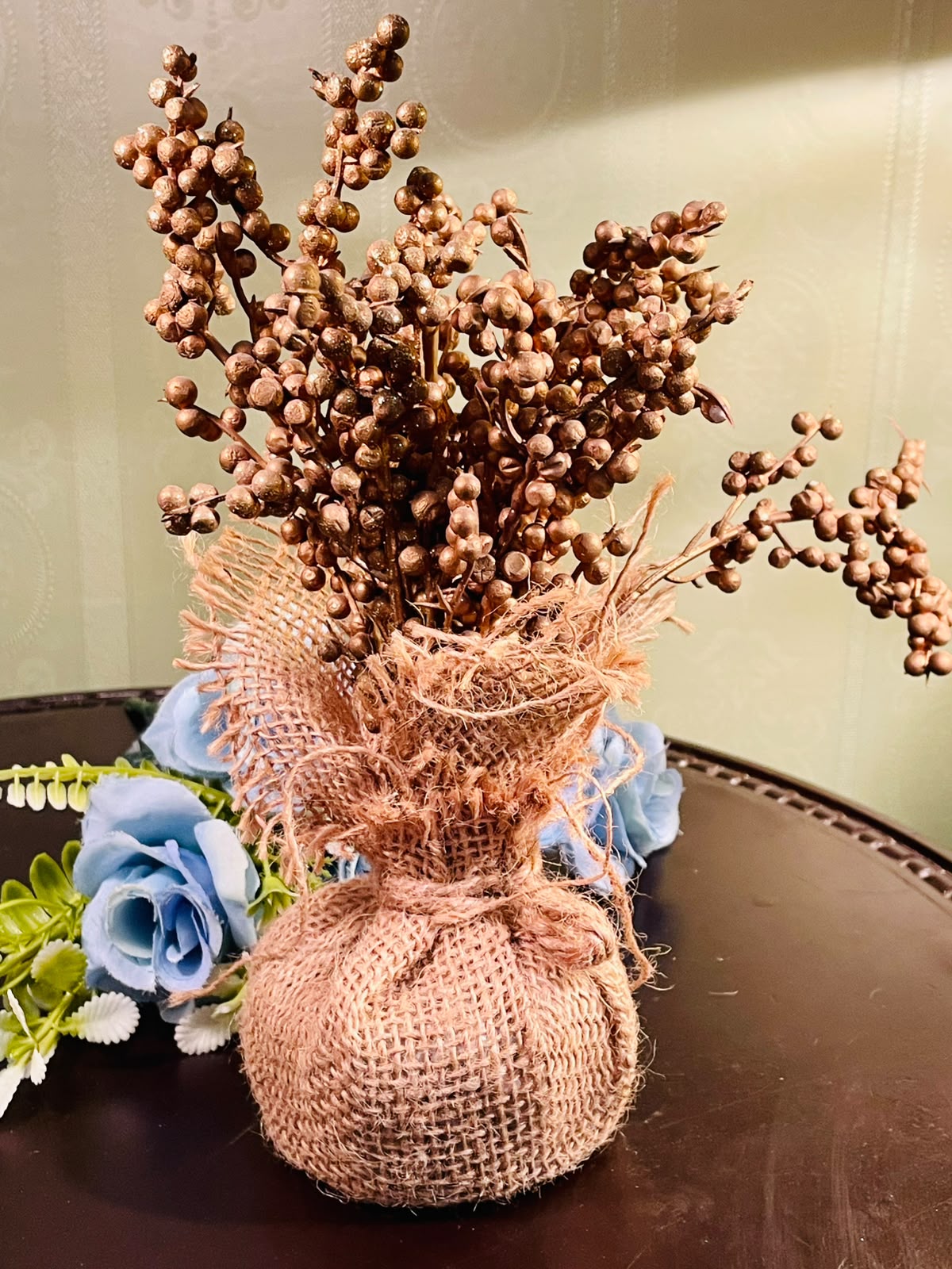 Rustic Artificial Berry Arrangement in Burlap Pot Approx. 23cm