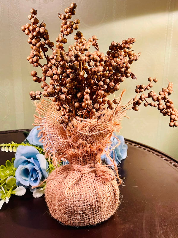 Rustic Artificial Berry Arrangement in Burlap Pot Approx. 23cm