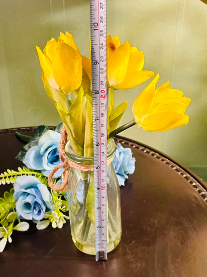 Clear Crystal Vase with Yellow Tulips Approx. 26cm