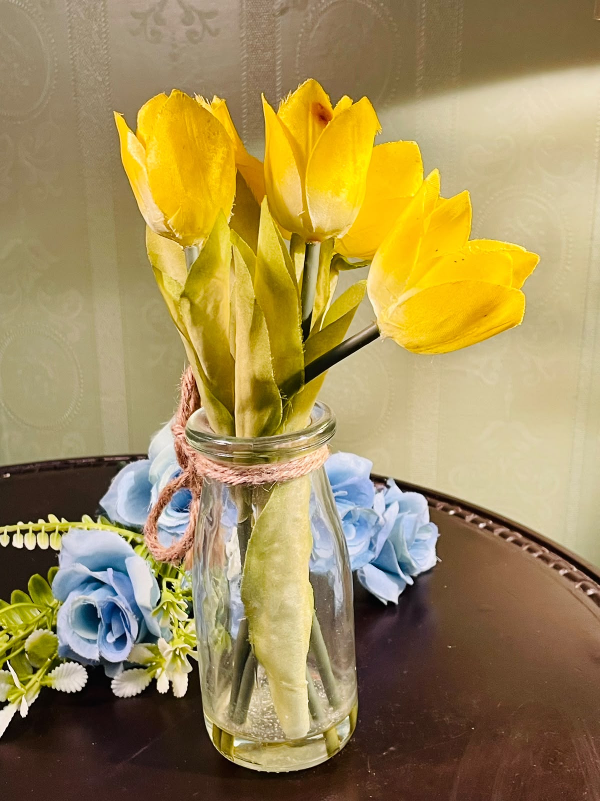 Clear Crystal Vase with Yellow Tulips Approx. 26cm