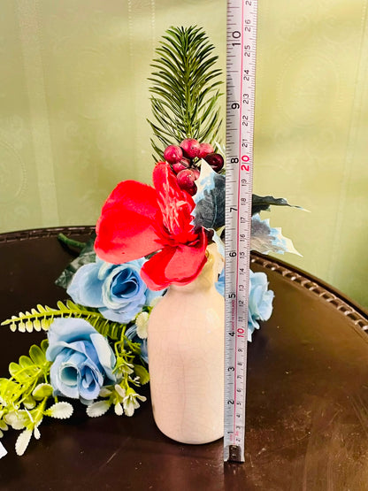 White Crackle Vase with Red Floral Arrangement Approx. 26cm