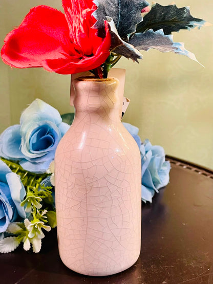 White Crackle Vase with Red Floral Arrangement Approx. 26cm
