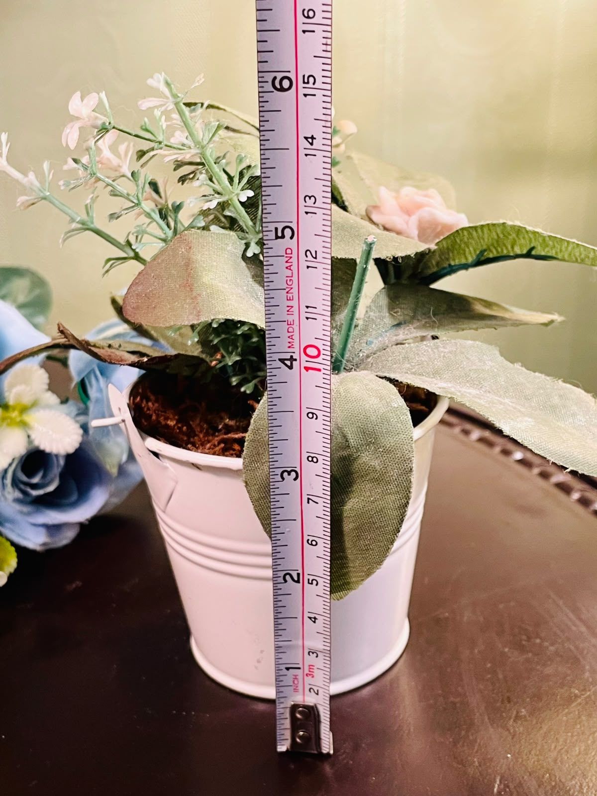 Pink Metal Planter with Artificial Rose Arrangement 16cm