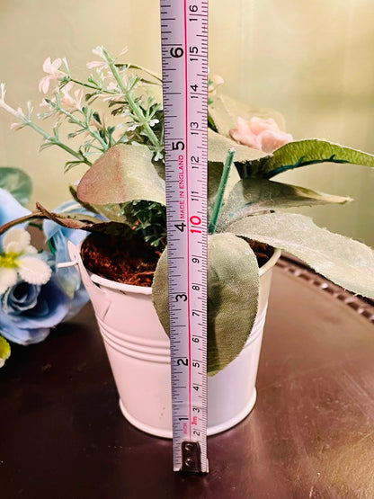 Pink Metal Planter with Artificial Rose Arrangement 16cm