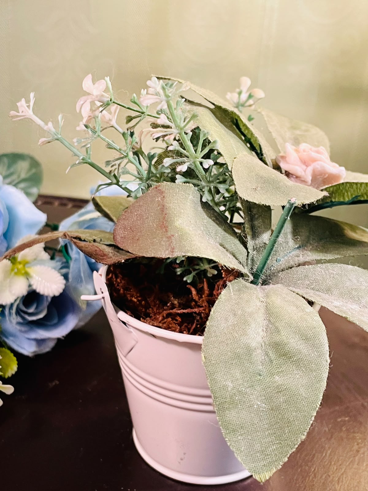 Pink Metal Planter with Artificial Rose Arrangement 16cm