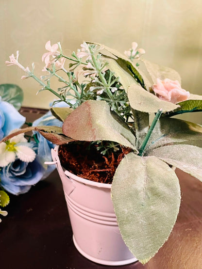 Pink Metal Planter with Artificial Rose Arrangement 16cm