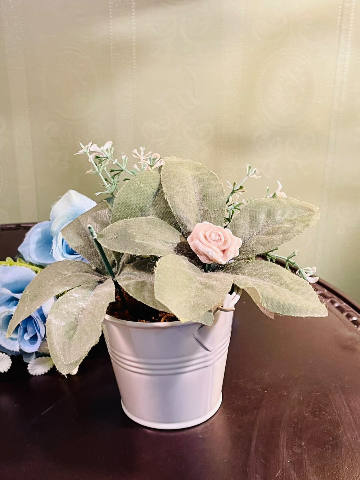 Pink Metal Planter with Artificial Rose Arrangement 16cm