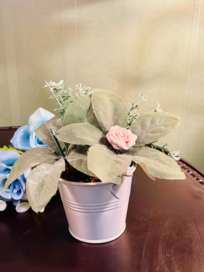 Pink Metal Planter with Artificial Rose Arrangement 16cm