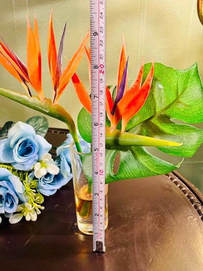 Clear Crystal Vase with Bird of Paradise Arrangement 24cm