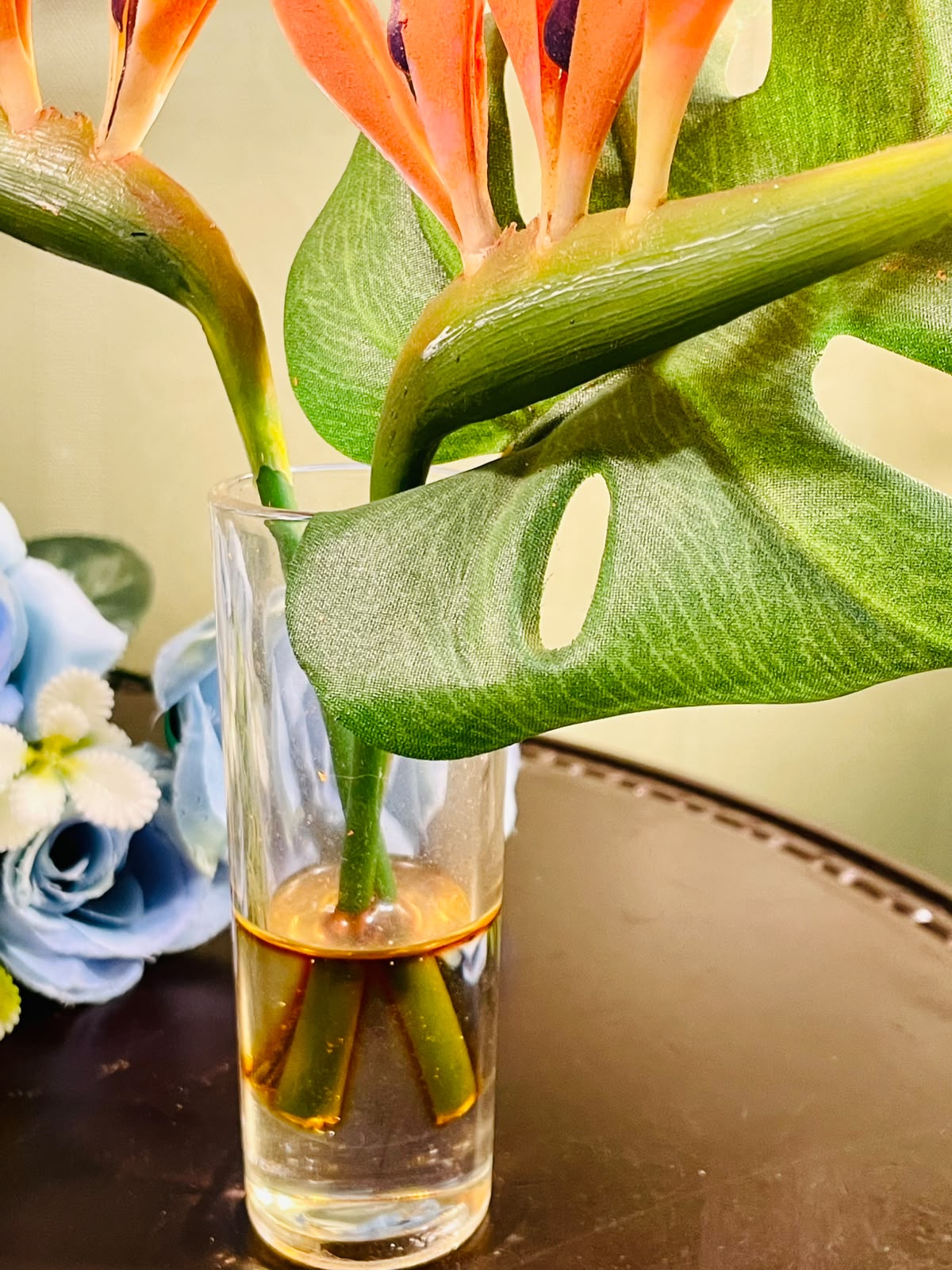 Clear Crystal Vase with Bird of Paradise Arrangement 24cm