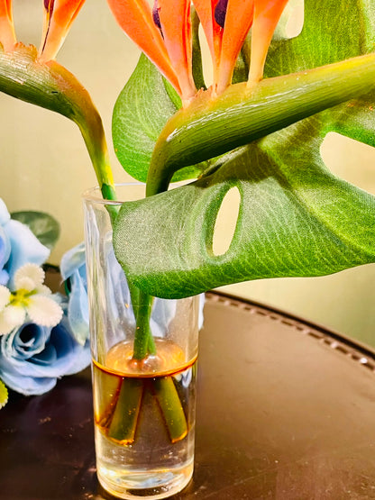 Clear Crystal Vase with Bird of Paradise Arrangement 24cm