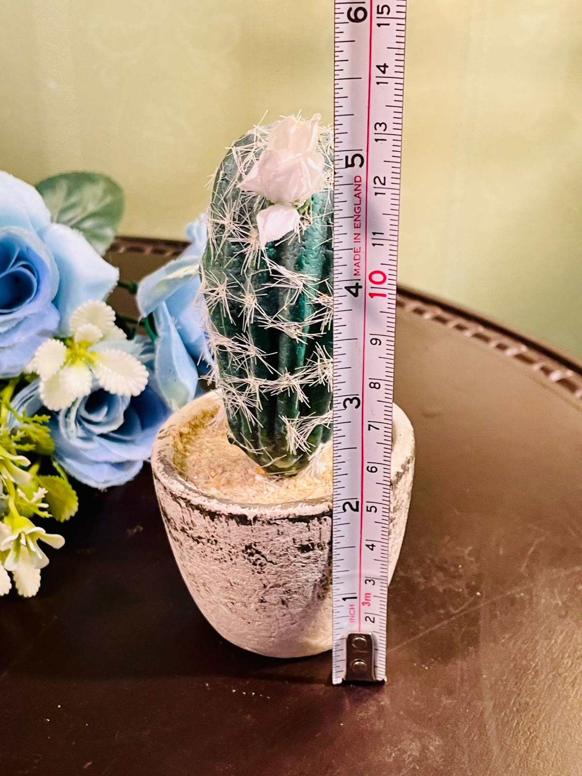 Artificial Teal Cactus in Textured Planter Approx. 15cm