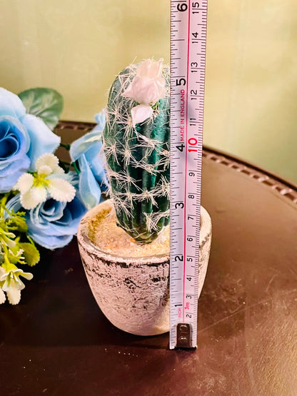 Artificial Teal Cactus in Textured Planter Approx. 15cm