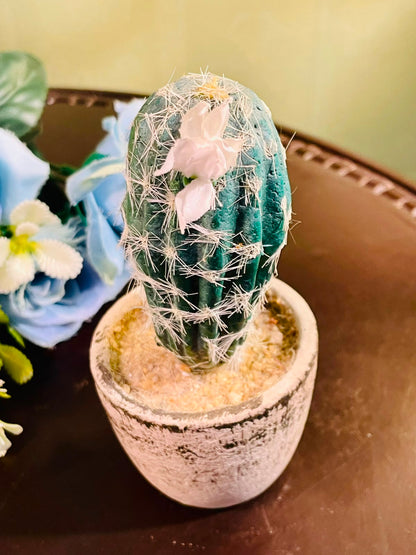 Artificial Teal Cactus in Textured Planter Approx. 15cm