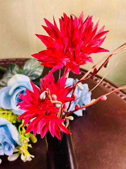 Black Ceramic Vase with Red Artificial Floral Arrangement Approx. 24cm