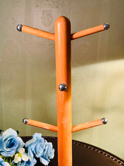 Wooden Mug Tree Stand with Silver-Tone Caps Approx. 35cm
