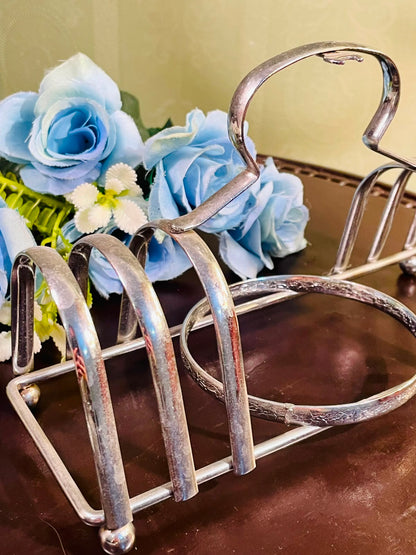Vintage Silver-Tone Toast Rack with Egg Cup Holder – Approx. 22cm