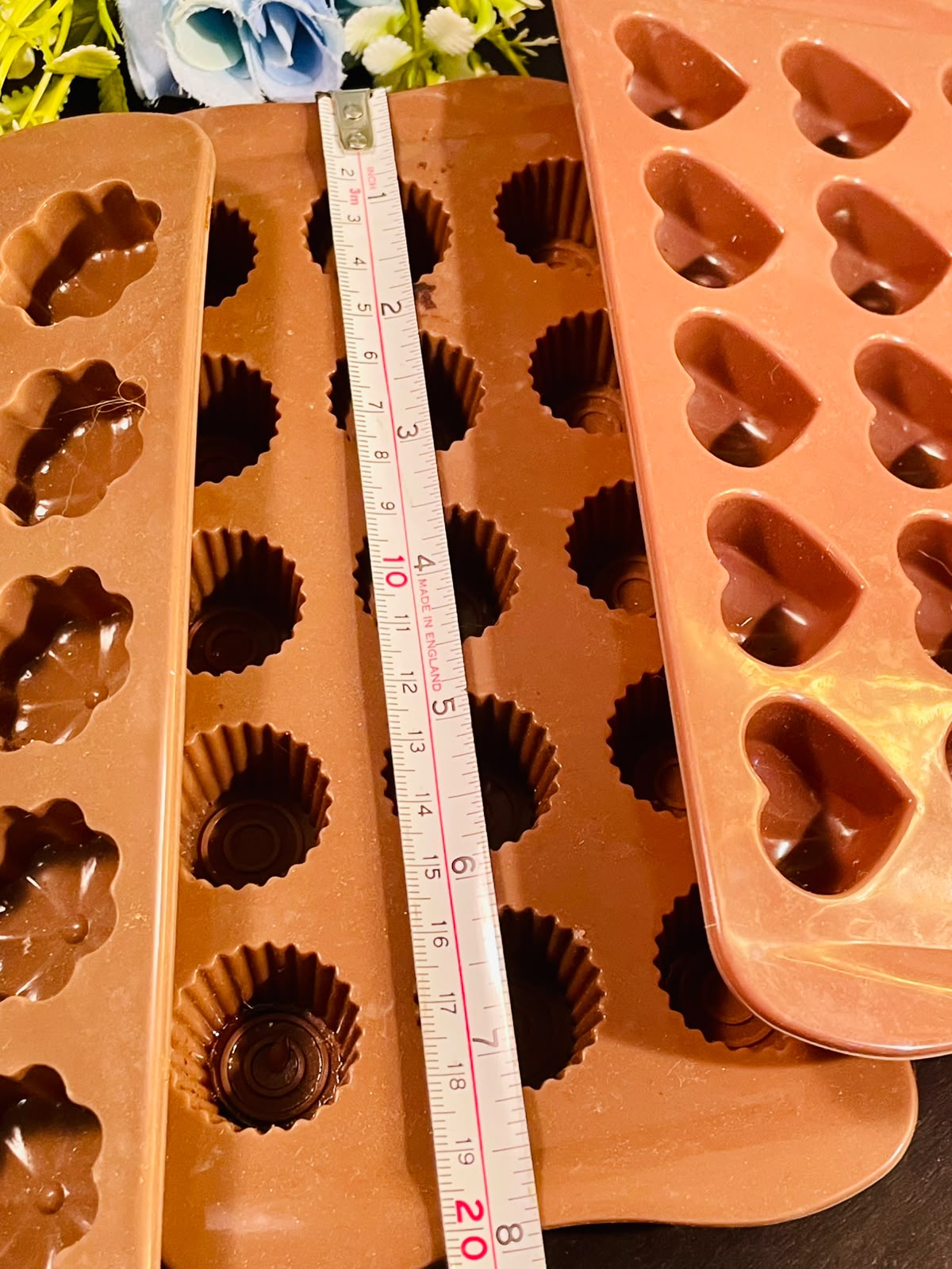 Set of 3 Silicone Chocolate & Mini Baking Moulds – Hearts, Flowers & Cupcakes