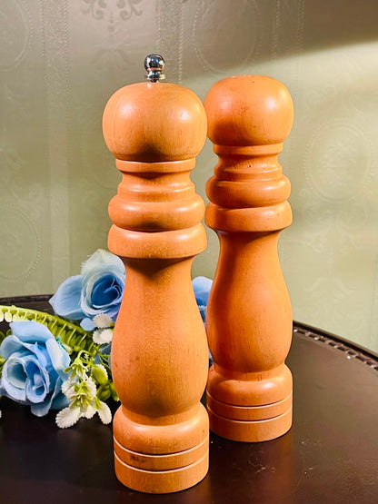 Vintage Wooden Salt & Pepper Mills Set of 2, 9 Inch