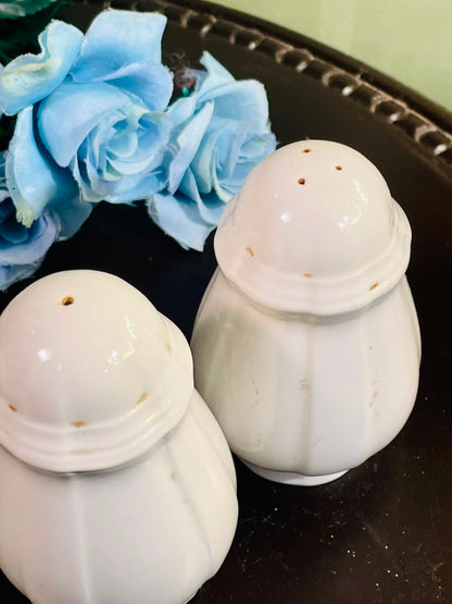 Vintage White Ceramic Salt & Pepper Shakers Set of 2, 4 Inch