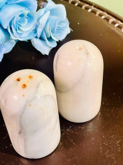 Vintage Marble Salt & Pepper Shakers Set of 2, 4 Inch