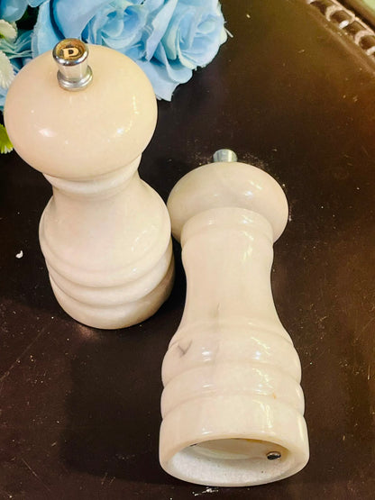Vintage Polished Stone Salt & Pepper Mills Set of 2, 5 Inch